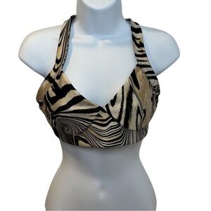 GOOD AMERICAN Strap Back Halter Bra in Natural Swirl Size 2/Medium